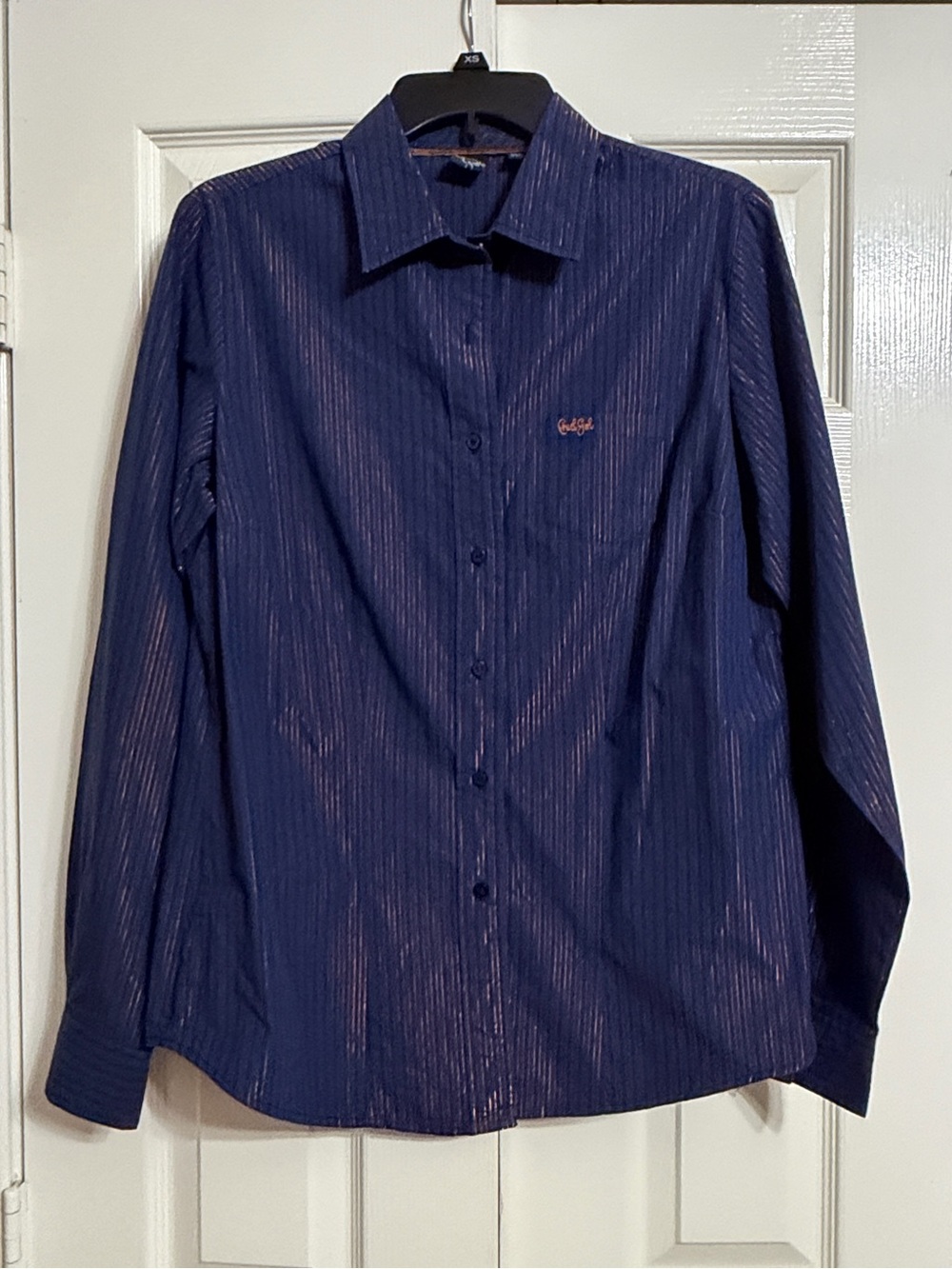 Cruel Girl Shirt Size Large Navy and Rose Gold Shimmer